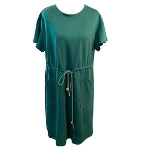 Women's EVALESS Green Drawstring T-Shirt Mini Dress M